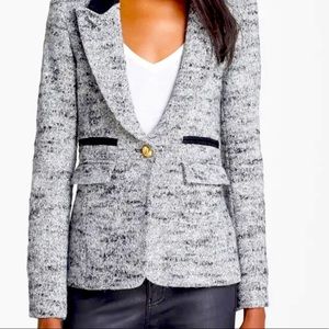 SMYTHE   grey wool blend blazer with gold buttons.